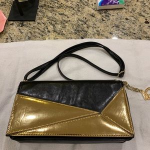 Vieta black/ gold leather handbag